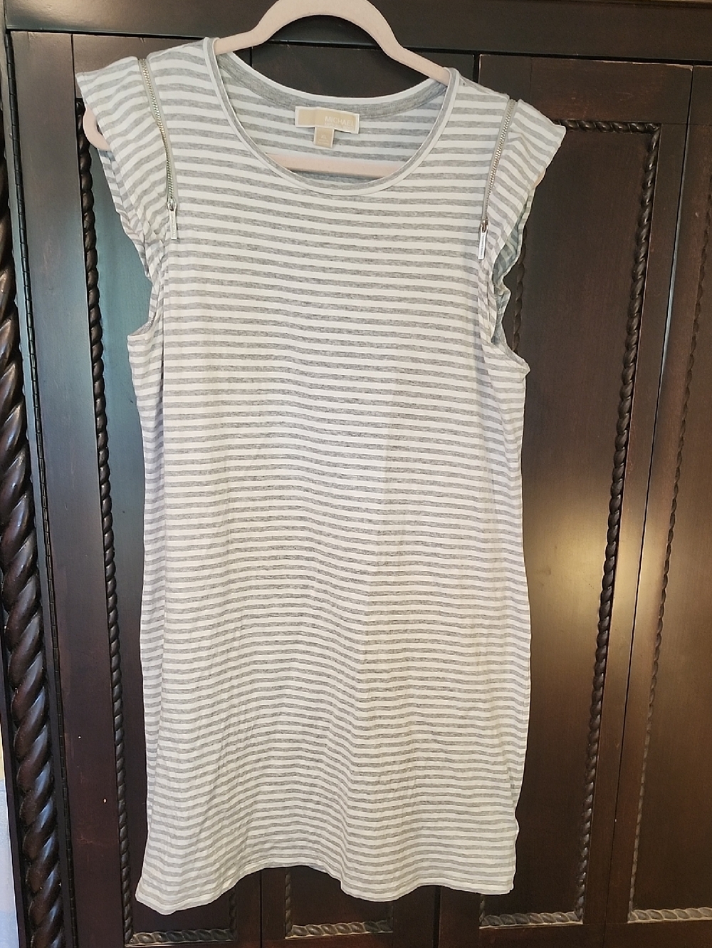 Michael Kors Gray and White Striped Sleeveless Knit Top